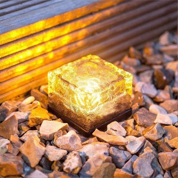 5 st Solcellsdrivna Glasblockslampor Iskubslampor LED Landskapsbelysning för Jul Utomhusgång Väg Gård (Varmvit)