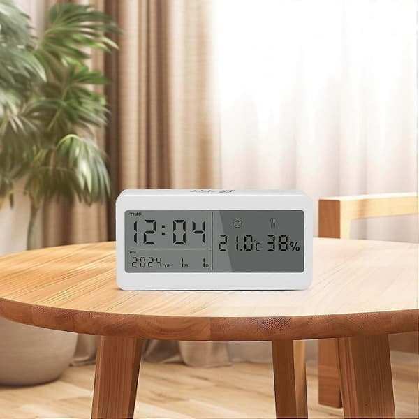 Digital väckarklocka, batteridriven väckarklocka med stor LCD-skärm, digital väckarklocka för resor, sovrum, kontor, digital klocka med datum, tem