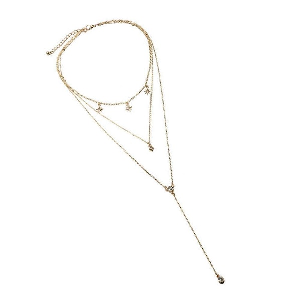 Multi Layer Dame Måne Rhinestone Vedhæng Clavicle Kæde Choker Halskæde Smykker TSUNDEAU
