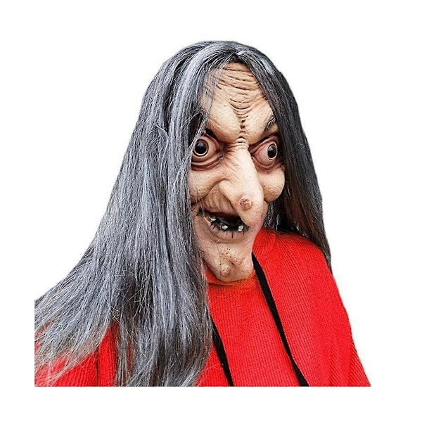 Läskig Gammal Häxmask Latex med Hår Halloween Grimas Party Kostym Cosplay Masker Rekvisita