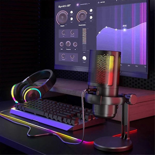 Gaming RGB Mikrofon, USB PC-mikrofon för streaming, poddar, inspelning, kondensatormikrofon för dator på //
