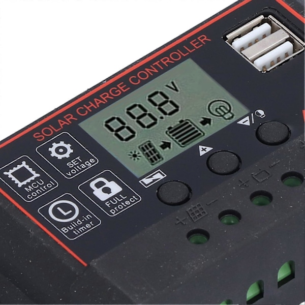 Solar Charge Controller Justerbar Fotovoltaisk Smart Strømgenereringsregulator 12V 24V 10ARød