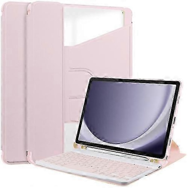 För Samsung Galaxy Tab A9+ 360° Roterande Transparent Smart Läderfodral med Tangentbord Pink