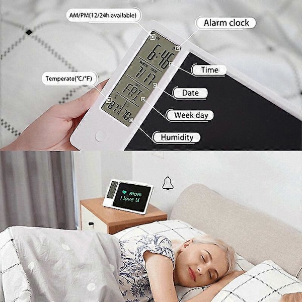 Klokke Kalender LCD Skrivebrett Elektronisk Digital Grafisk Tegne Vær Pad Temperatur Fuktighetsdisplay