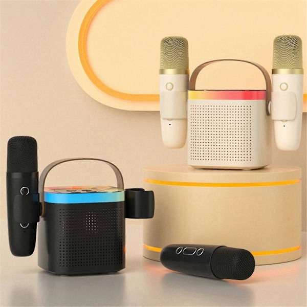 Trådlös Karaokemaskin med Bluetooth-högtalare, Mikrofon och LED-lampor Dubbel Mikrofon Hem Bluetooth-högtalare, B