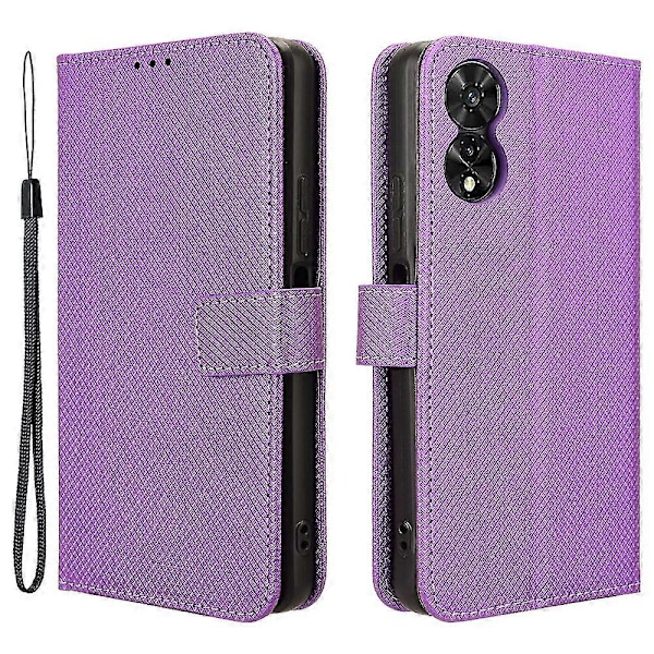 Til TCL 505 T509K T5094 Etui Diamanttekstur PU Læder Kort Slots Stativ Telefon Cover Purple