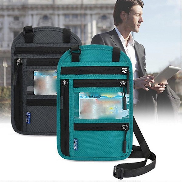 Rejse Nakkepung med RFID-blokering Pascover Holder Dokument Organizer Kort Mobiltelefon Taske E