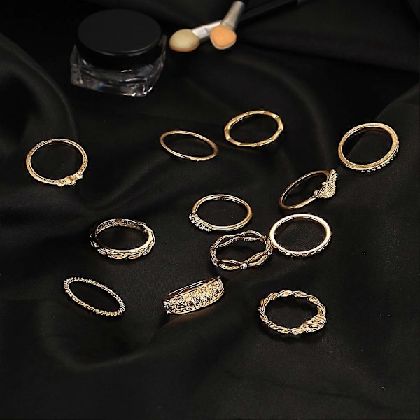12 st Retro Vridna Utskurna Knogfingerringar Strass Ring Set Smycken