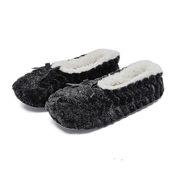 Dam Varma Fleece Tofflor Inomhus Vinter Mjuka Bekväma Halkfria Plysch Slip-on Skor Black 39-41