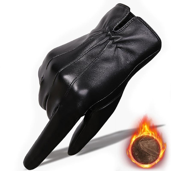 Evago Touchscreen Vinter Getskinn Läderhandskar för män - Herr varm plyschfodrad handske för motorcykelkörning Ridning Svart L