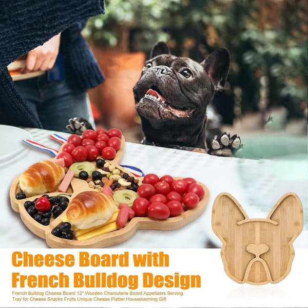 Fransk Bulldog Ostbricka 30 cm Trä Charkbricka Aptitretare Serveringsbricka för Ost Snacks Frukt Unik Ostfat Inflyttningspresent