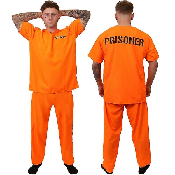 Vuxen #Kids Prisoner Costume Orange Jumpsuit Cosplay Kostym Adult L 180 192cm