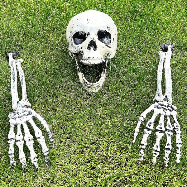 3-delat Fake Skelett Läskiga Halloween Dekorationer Utomhus Skelett Huvud & Skelettarmar Halloween Trädgårdsdekorationer - Halloween Groundbreaker För Gravgård