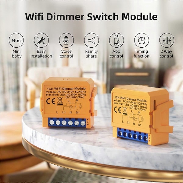 Tuya WiFi Smart Dimmer Switch Modul 2-vägs Dimmer Ljusströmbrytare Modul APP Fjärrkontroll Fungerar med Alexa Home