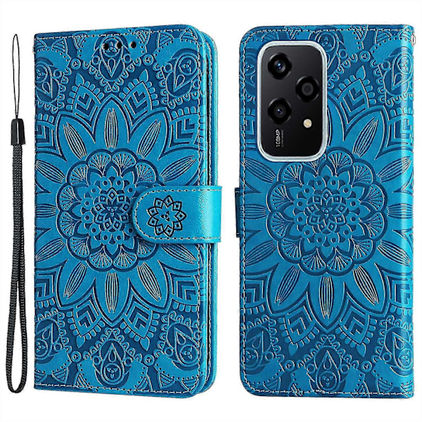 For Honor 200 Lite Etui med Præget Solsikke Magnetisk Telefonholder - Rød Blue