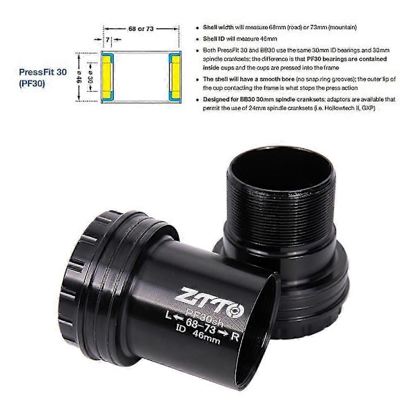 PF30 24mm Press Fit Bundbeslag Keramisk Gevindlås System Cykel 46mm Til MTB Racercykel 24 Kranksæt PF30-24-B CERAMIC BK