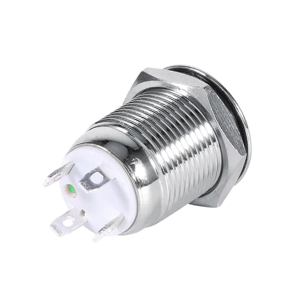12mm Vattentät Metall Momentan Tryckknapp Hög Flush 4 Pin Grön LED 3V