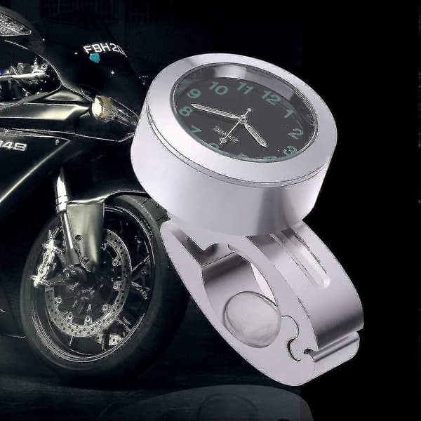 Motorcykelstyre Klocka Mini Motorcykel Klocka Vattentät 7/8  Styrefäste Digital Klocka (silver)