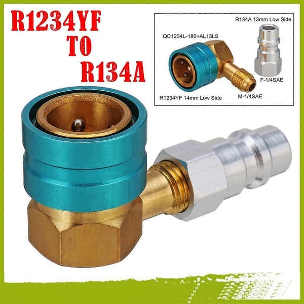 R1234Yf - R134A Lavtryks Kølemiddel Plus Fluor Hurtigkobling Koblingsadaptere Bil Aircondition Fitting