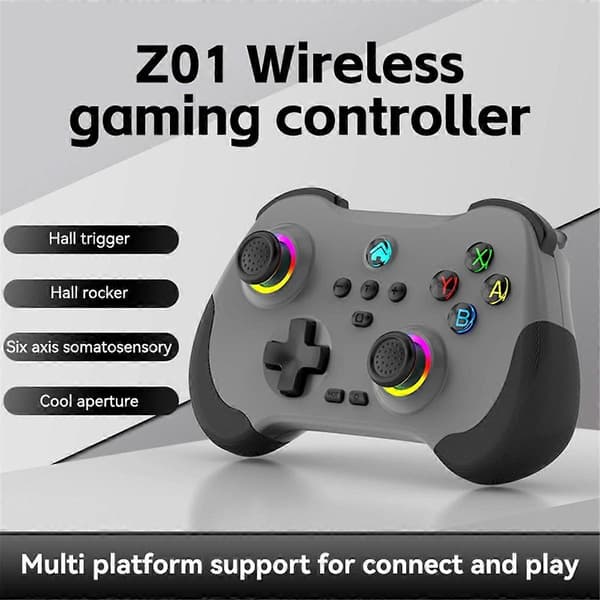Trådløs Game Controller Bluetooth 6-Akse Bevægelsessensor Turbo Programmerbar Joystick til Switch Steam PC Grå