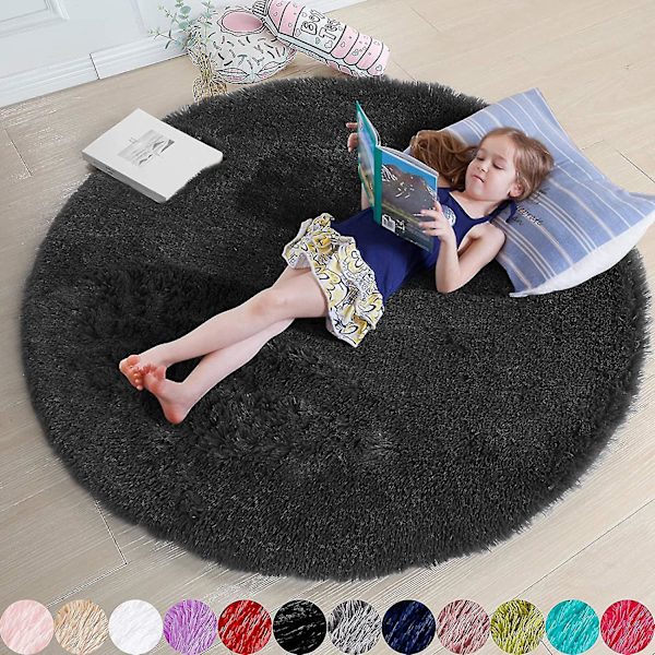 Tflycq Rund Ryamatta för Sovrum, fluffig Cirkelmatta 120x120 cm för Barnrum, lurvig Matta för Tonårsrum, raggig Cirkulär Matta för Barnkammare, luddig P