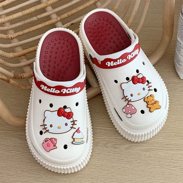 Söta Sommar Kawaii Mode Tofflor Y2K Plattor Höjande Sandaler Flickor Födelsedagspresent 2023 Nya red white 8.5
