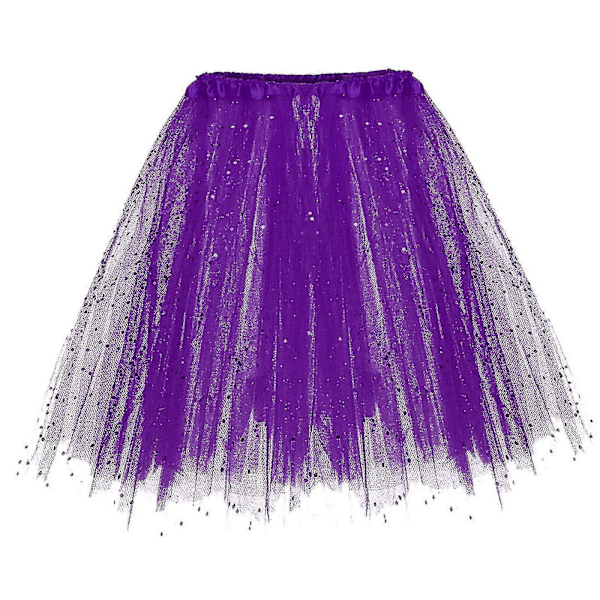 Tutu-kjolar för vuxna damer, 3-lagers tyllkjol, klassisk dam 80-tals tonåring vuxen dans Tutu kort elastisk tonåring balettkjol Purple