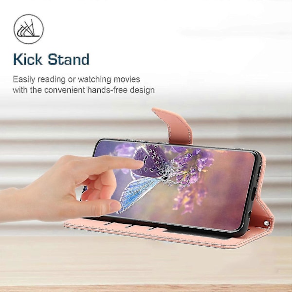 For Nokia C30 Sommerfugl Blomster Preging Pu Lær Telefon Shell, Fallsikker Mønster Preging Design Lommebok Stativ Veske Med Praktisk Stropp Pink
