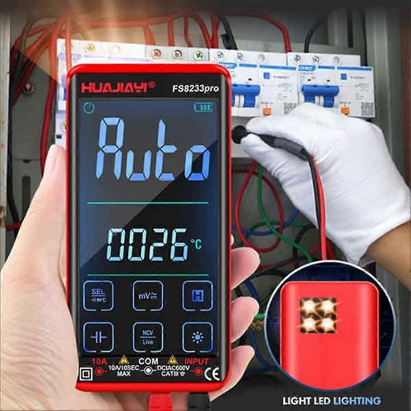 FS8233PRO Pekskärm Smart Digital Multimeter DC/AC 10A Multimetro Transistor 9999 Räknar True Rmsauto Range Svart