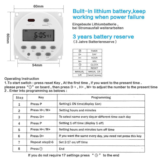 12V Programmer, CN101A DC 12V Digital Programmerbar Tidsbryter med LCD for Varmtvannsbereder