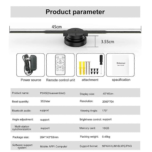 WIFI 3D Holografisk Projektor 352LED Holografisk Vifte for Bilde Video Butikk Bar Fest Reklame Display EU Plugg