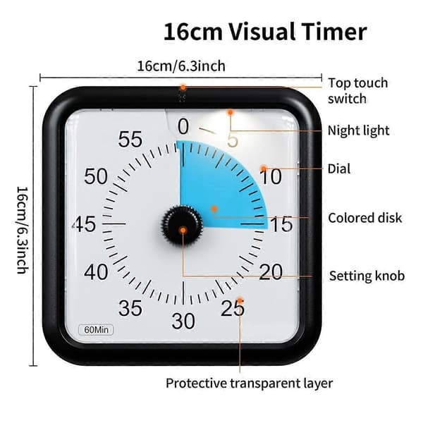 Stor visuell timer for klasserom med valgfrie varslingsmoduser, 60 minutters overdimensjonert visuell nedtellingstimer for barn og voksne