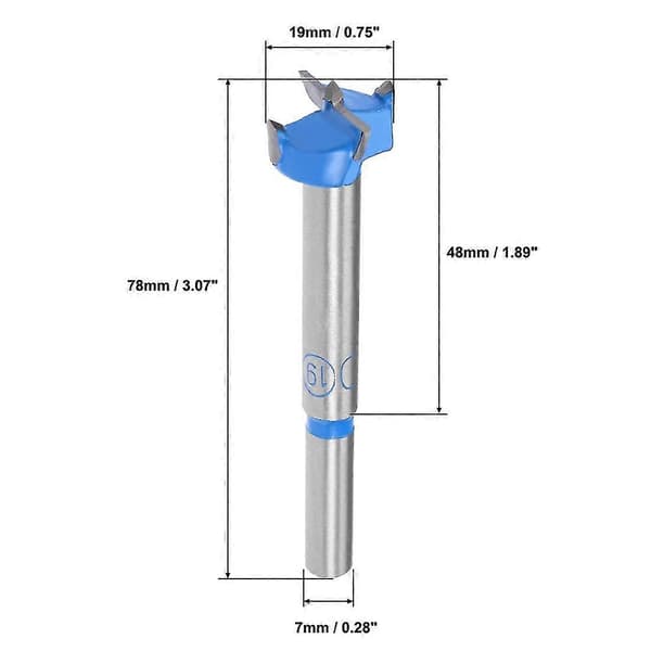 Forstner Bor 19mm, Wolframkarbid Trehull Sag Boråpner, Trebearbeiding Hengselhull Boring Bor Cutter (blå, Grå)