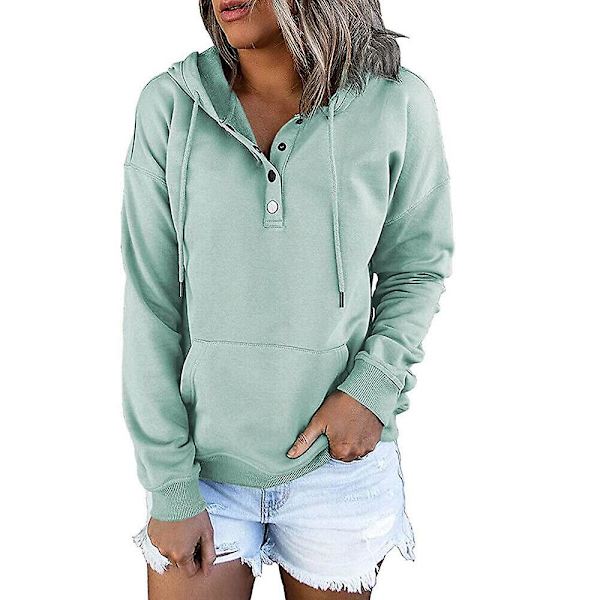 Dam Hoodie Tröja Långärmad Huvtröjor Toppar Casual Lös Pullover Med Ficka Green M