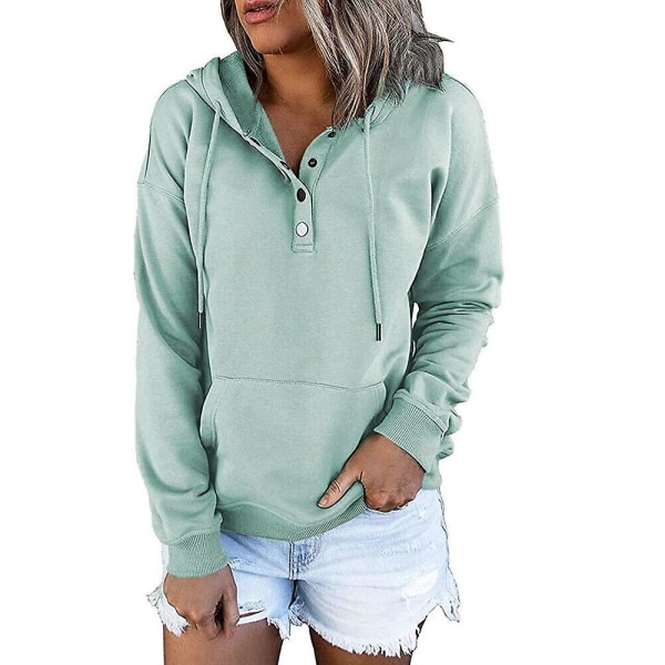 Kvinnor Hooded Sweatshirt Långärmad Hoodies Toppar Casual Lös Pullover med ficka Green S