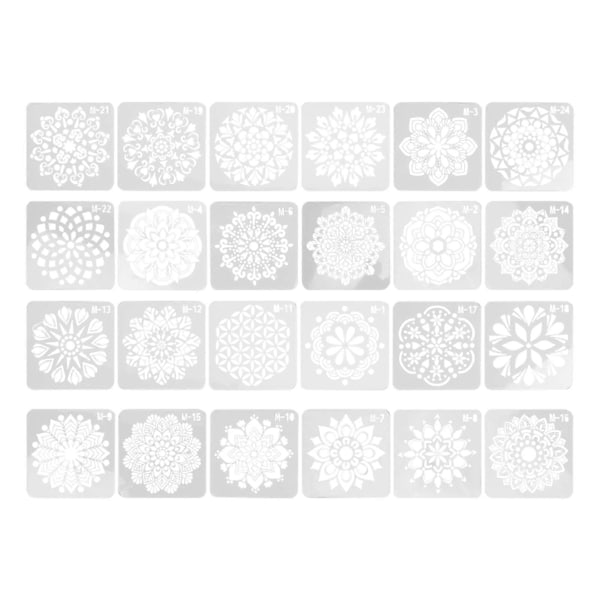 24 stk. Mandala Stensil 24 Stiler Hul DIY Malemal for Møbler Stein Tre
