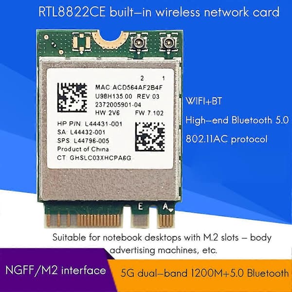 RTL8822CE Trådløst Netværkskort 2.4G/5G Dual-Band Gigabit Wifi Bluetooth 5.0 M.2 NGFF Interface Wif