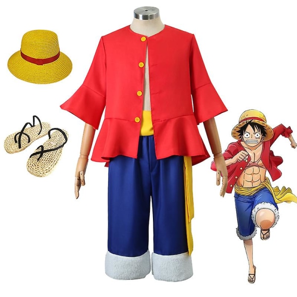 Anime One Piece Cos Suit Monkey D. Luffy Cosplay Kostym Stråhatt Skor Rekvisita Två år senare generationens Kläder Halloween Ny
