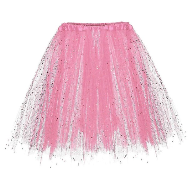 Tutu-kjolar för vuxna damer, 3-lagers tyllkjol, klassisk dam 80-tals tonåring vuxen dans Tutu kort elastisk tonåring balettkjol Pink