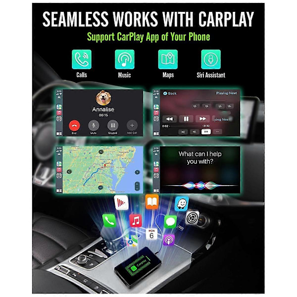 Trådløs CarPlay-adapter til enhed, adapter til konvertering af fabriksmonteret kablet til trådløs CarPlay-adapter Plug & Play