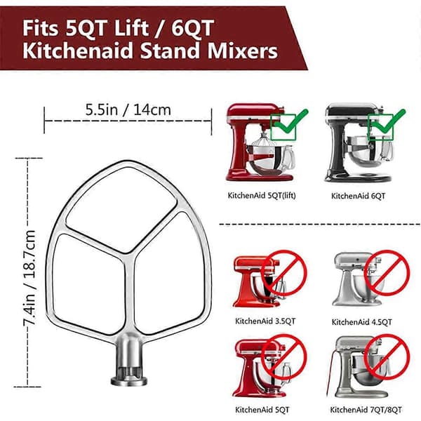 For 5QT-6QT Bol Tilt-Hode Stativmiksere Tilbehør Rustfritt Stål Flat Visp + Spiral Deigkrok
