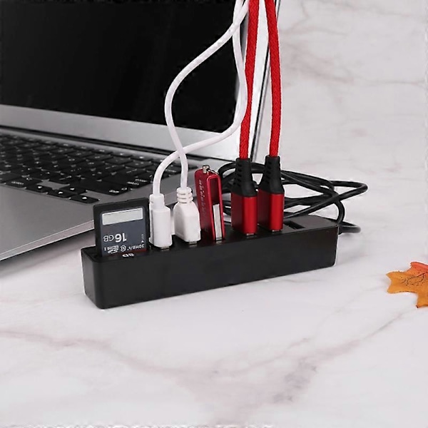 USB-keskitin pitkällä kaapelilla, 6 porttia, suuri laajennus, Plug and Play, Hot Swappable -tiedonsiirto, ABS-kortinlukija, SD/TF-datakeskitin kannettavalle tietokoneelle