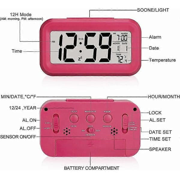 Väckarklocka, Liten digital väckarklocka, Display med snooze och kalender