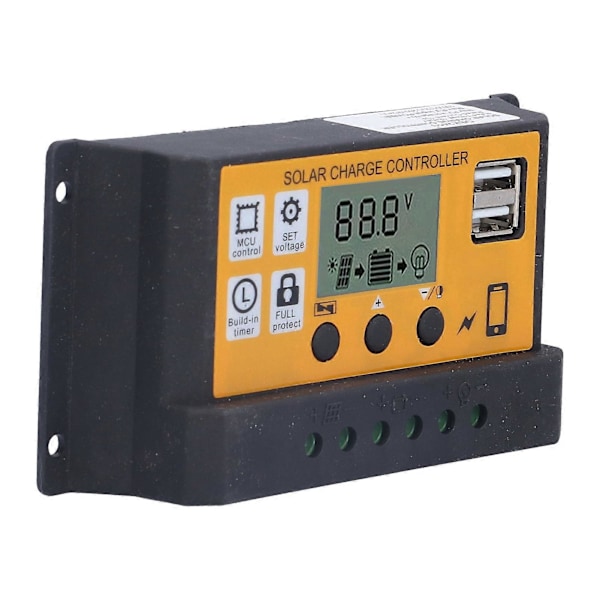 Solar Charge Controller Justerbar Fotovoltaisk Smart Strømgenereringsregulator 12V 24V 10A Gul