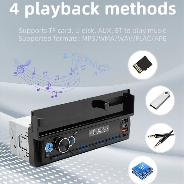 Yksittäinen Din-autostereosoitin MP3-soitin Radiovastaanottimet Audio Bluetooth-handsfree USB FM AUX -liitännällä ja puhelinpidikkeellä