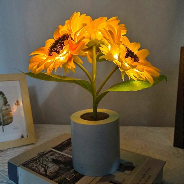 B Oppladbar Solsikke LED Simulerings Nattlys Bordlampe Simuleringsblomster Dekorativ Skrivebordslampe