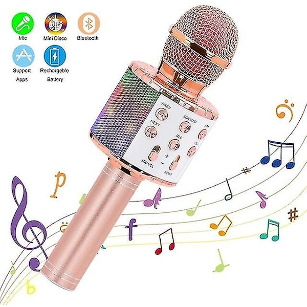 Trådlös Karaokemikrofon Bluetooth Handhållen Portabel Högtalare Rose Gold