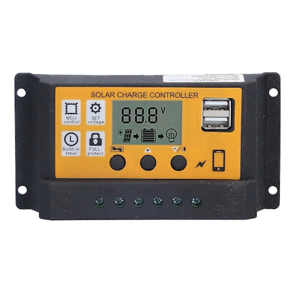 Solar Charge Controller Justerbar Fotovoltaisk Smart Strømgenereringsregulator 12V 24V 10A Gul