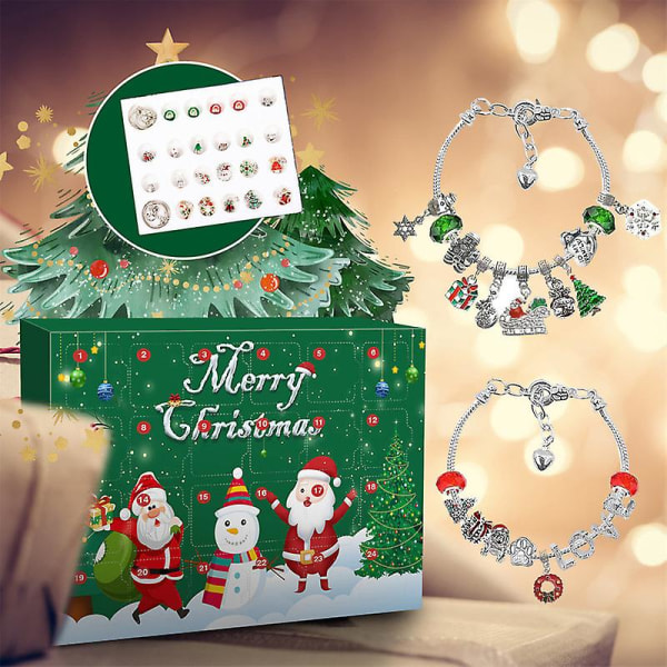 Jul-adventskalenderarmband för flickor 24 dagars julnedräkningskalender Gör-det-själv smycketillverkningssats Present till barn Tonåringar Kvinnor