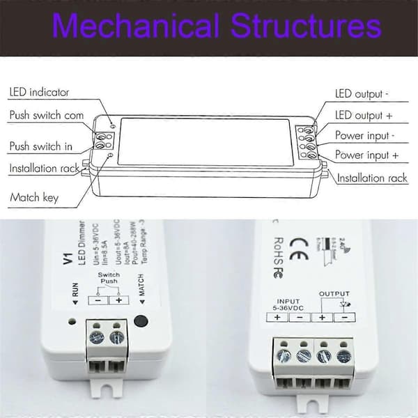 RF Mini LED-dimmerkit för inomhusbelysning 12V 24V 1CH Enkel Färgs LED-dimmerkontroller